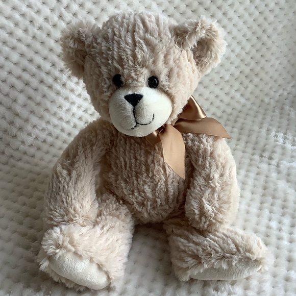 GANZ Ripley Beige Plush Bear H14710 Stuffed Animal Toy w Tan Bow - Picture 4 of 14